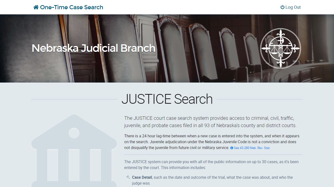 JUSTICE Search - One-Time Case Search | Nebraska Judicial Branch